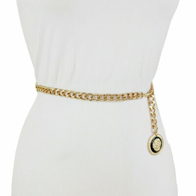 Women belt hip waist gold metal chain chunky link fancy bling lion plus xl xxl