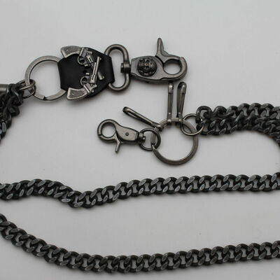 Men antique silver metal wallet chain keychain guns bullets skull charm jeans