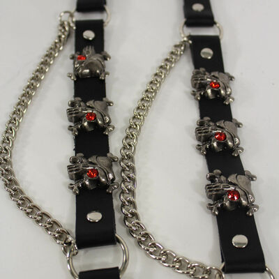 Men biker boots bracelets chain black leather pair straps silver skull skeleton