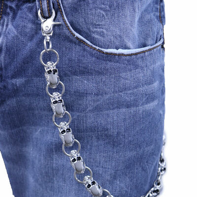 Men biker key wallet chain ring silver metal skull skeleton charm day night wear