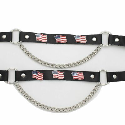 Men biker silver boots chains straps pair black leather american flag charms usa