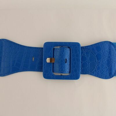 Women belt wide elastic light blue fashion hip high waist square buckle xs s m