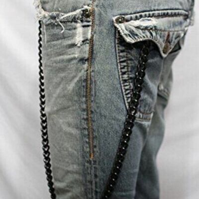 Men black color metal wallet thick chain jeans heavy duty long punk keychain