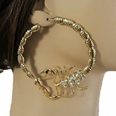 Women big hoop gold metal fashion jewelry earrings scorpion beads bling
