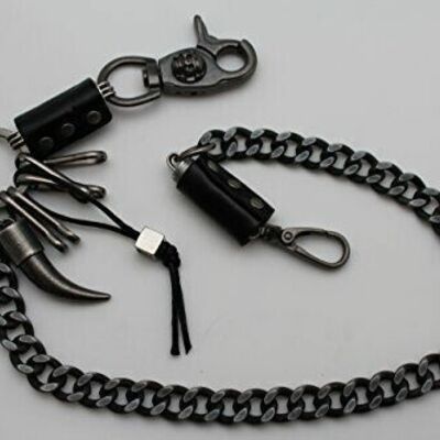 Men black metal heavy duty wallet chain biker jean long horn key clasp holder