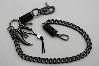 Men Black Metal Heavy Duty Wallet Chain Biker Jean Long Horn Key Clasp Holder