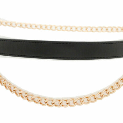 Women black band hip waist fashion belt gold metal chain attractive look m l xl