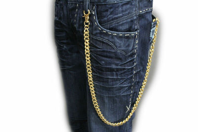Men Gold Chunky Metal 33" Long Thick Links Wallet Chains KeyChain Biker Style