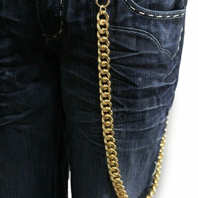 Men gold chunky metal long thick links wallet strong chain key chain biker punk