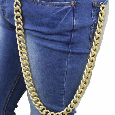 Men gold long wallet metal link keychain thick chunky links jeans strong heavy