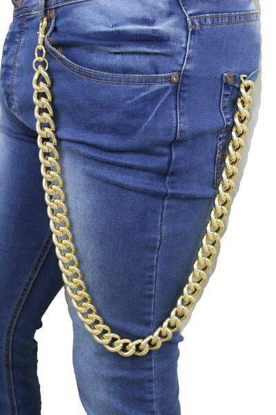 Men Gold Long Wallet Metal Link KeyChain Thick Chunky Links Jeans Strong Heavy