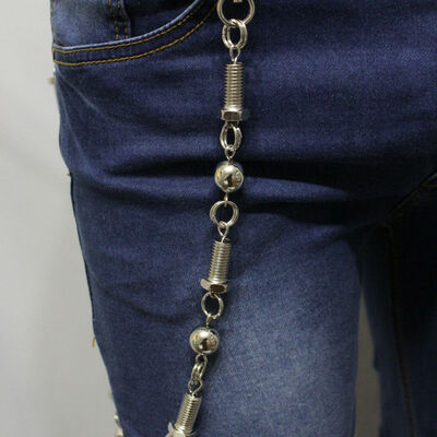 Men long silver metal wallet chains keychain punk chunky strand balls big screws