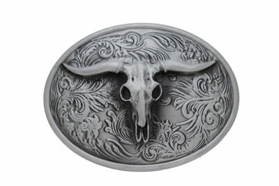 Men Silver Belt Buckle Western Fashion Bull Skull Texas Long Horn Cow Jeans Pant