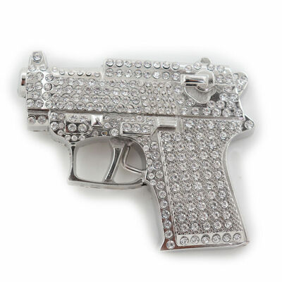 Men silver metal belt buckle western cowboys fashion bling gun rodeo pistol