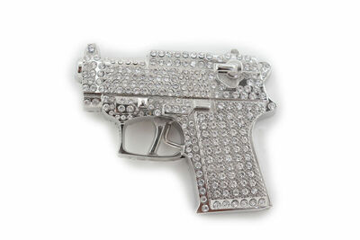 Men Silver Metal Belt Buckle Western Cowboys Fashion Bling Gun Rodeo Pistol