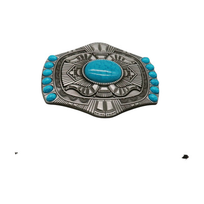 Men silver metal buckle rodeo western turquoise blue beads southwestern cowboys