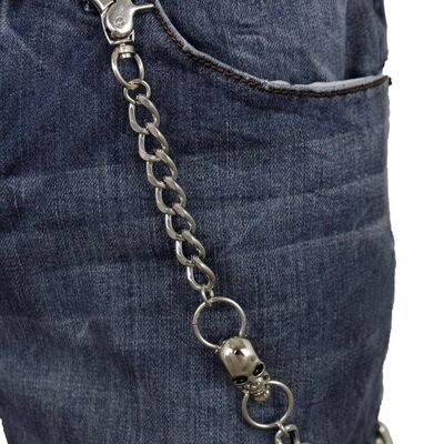 Men silver metal link wallet chain keychain punk rocker skeleton skull gothic
