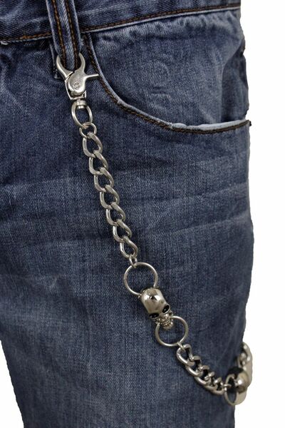 Men Silver Metal Link Wallet Chain KeyChain Punk Rocker Skeleton Skull Gothic