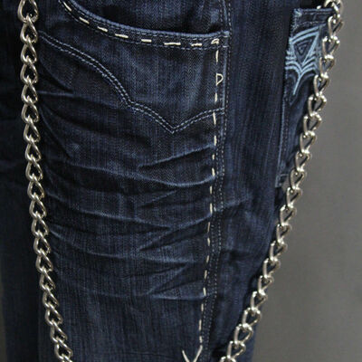 Men silver metal long wallet wide chains keychain biker trucker thick big links
