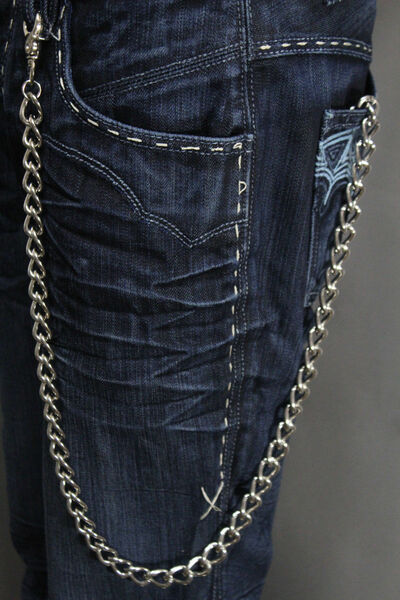 Men Silver Metal Long Wallet Wide Chains KeyChain Biker Trucker Thick Big Links