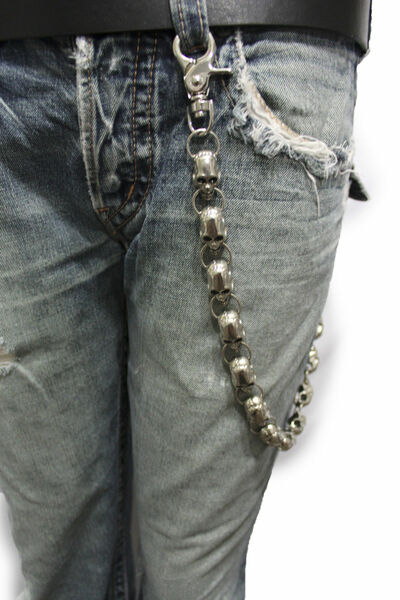 Men Silver Metal Wallet Chains Links Rider Jeans Biker Skulls Skeletons Trucker