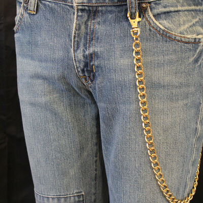 Men sturdy long gold metal wallet thick chain chunky links biker jeans trucker