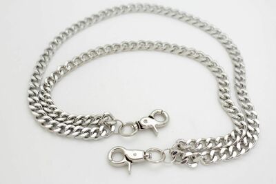 Men Wallet Chains Silver Metal Key Chain Rock Punk Biker 2 Strands Chunky Links