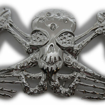 Men western belt buckle silver metal bling skeleton broken body skull big ufo