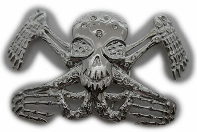 Men Western Belt Buckle Silver Metal Bling Skeleton Broken Body Skull Big UFO
