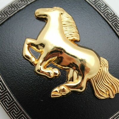 Men western belt buckle silver metal square cowboy gold rodeo horse black