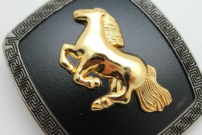 Men Western Belt Buckle Silver Metal Square Cowboy Gold Rodeo Horse Black