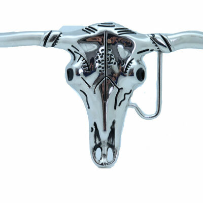 Men western silver metal belt buckle long horn texas cow bull biker cowboys work