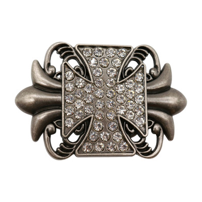 Men women dark silver metal belt buckle fleur de lis cross weekend accessory