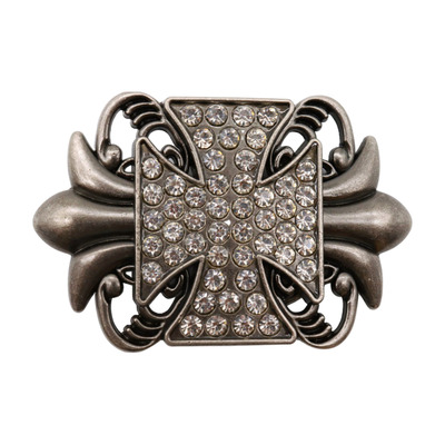 Men women dark silver metal fashion belt buckle fleur de lis cross jeans pants