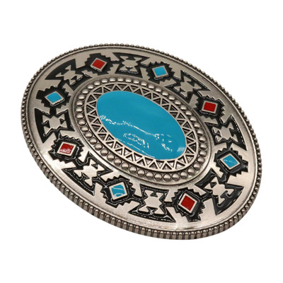 Men women silver metal buckle native ethnic oval turquoise blue casual day wear