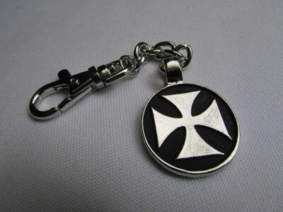Men Women SILVER METAL ROUND KEY CHAIN LONG BLACK CROSS JEANS BAG CHARM