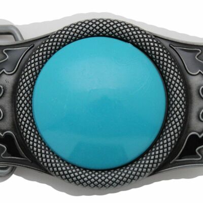Men women western fashion belt buckle silver metal turquoise blue bead cowboys