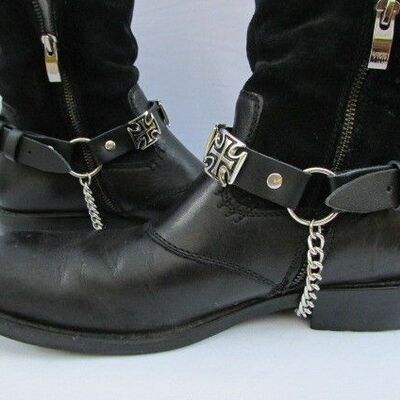 New rally biker men western boot silver pair leather strap bracelet cross charm