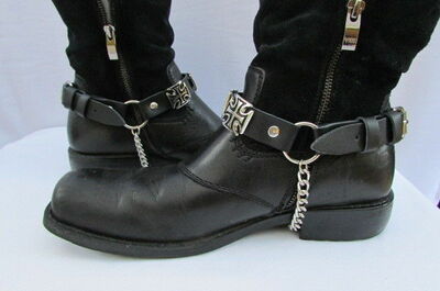 New Rally Biker Men Western Boot Silver Pair Leather Strap Bracelet Cross Charm