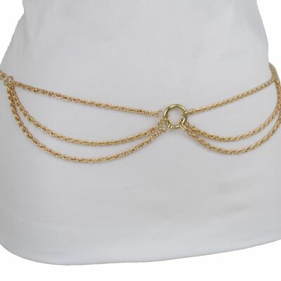 New women hot gold metal side waves fashion belt high waist hip plus m l xl