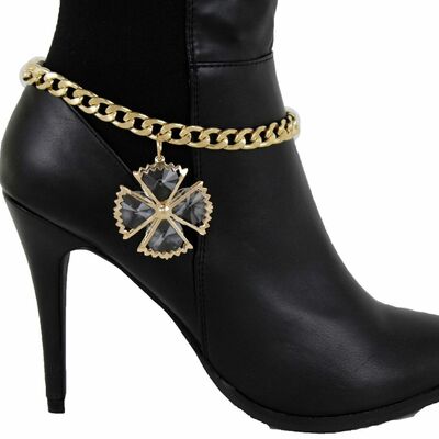 Party women boot bracelet gold metal chain floral bling anklet flower sexy charm