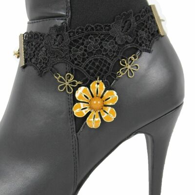 Punk women fashion boot chain bracelet gold metal flower shoe black lace charms