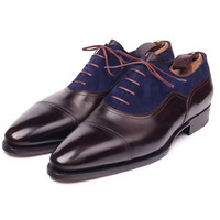 Men's Handmade Two Tone Cap toe Leather Formal Shoes, Men Lace up shoes, Oxford Shoes - Thumbnail 1