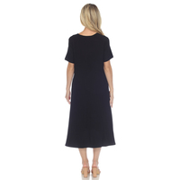 White Mark Women's Short Sleeve Swing Midi Dress - Thumbnail 1