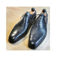 Men's Handmade Two Tone Black Leather & Grain Leather Oxford Wing Tip Toe Cap Lace Up Dress Shoes - Thumbnail 1