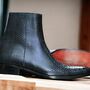 Men's Burgundy Python Skin Texture Leather Boot, Handmade Whole Cut Side Zipper Ankle High Boot-1