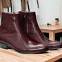Men's Burgundy Python Skin Texture Leather Boot, Handmade Whole Cut Side Zipper Ankle High Boot-2