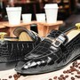 Men's Brown Alligator Skin Texture Leather Moccasin, Handmade Apron Toe Horse Bit Leather Loafers -2