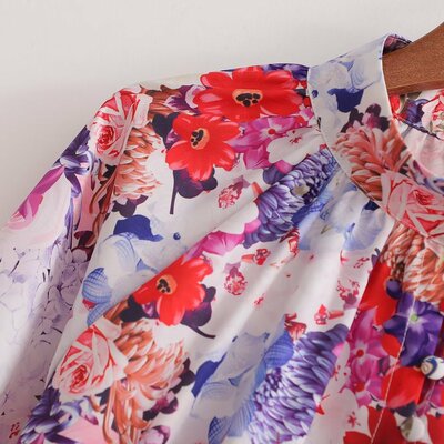 New style small floral long sleeve retro blouses