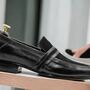 Men's Hand Crafted Black Slip On Leather Loafers, Suede Leather Stack Moccasin Loafer, Leather Loafer Shoes-1